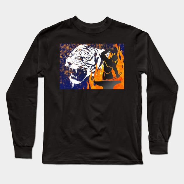 Tiger and flames Long Sleeve T-Shirt by Shyflyer